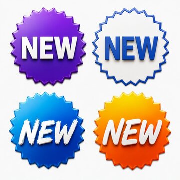 Colorful new badge labels with 3d text effect for design projects