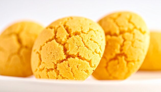 Traditional albanian corn cookies. Authentic ballokume sweet biscuits with cracked golden surface baked for summer day festival.