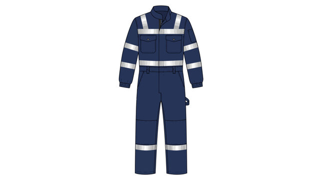 Blue industrial safety coveralls with reflective stripes vector illustration