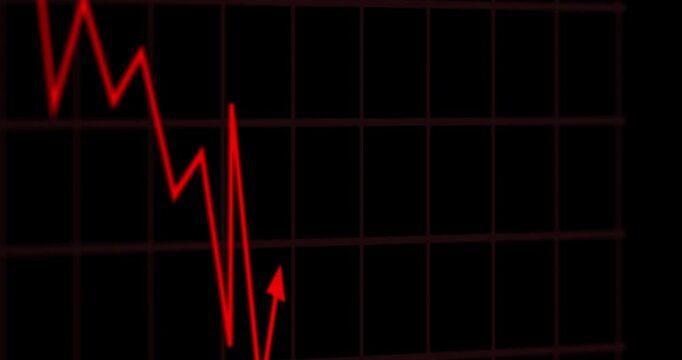 Trading, dashboard and line graph for price decline, risk and bear market in economic recession. Digital, chart and stock slump for financial crash, investment fail and capital loss on dark display