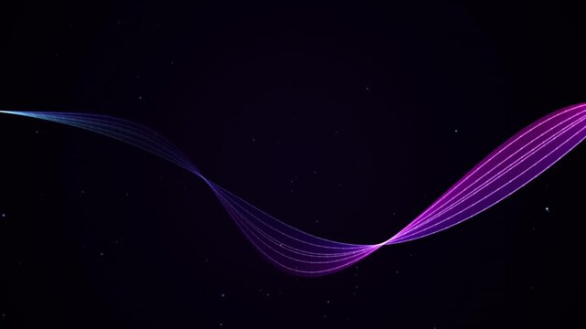 Abstract digital wave of glowing light particles flowing gracefully across dark cosmic background with gentle starry field for cinematic scifi presentations.