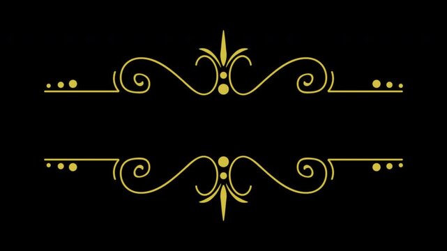 Elegant golden decorative flourishes and filigree border design elements animation.