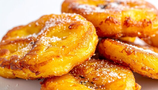 Savory fried plantain slices. Tostones, a popular Latin snack, seasoned with salt.