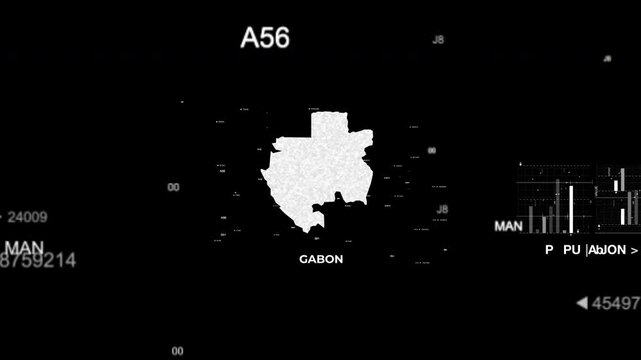 Gabon map animation showcasing economy, infrastructure, technology, population, energy, trade, and national development data for presentations, films, documentaries, and motion graphics.