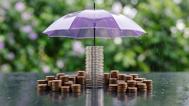 Financial security and wealth protection concept with money and umbrella