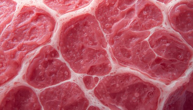 Lab grown meat cell culture close up pink tissue food tech background