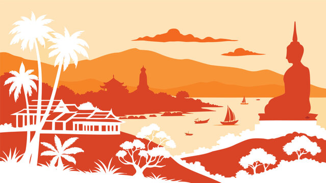 Minimalist Phuket Thailand Skyline Vector Silhouette