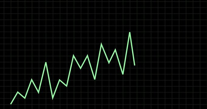Trading, chart and line on dashboard for performance tracker, live asset price or graphic display. Digital, graph or stock movement for net positive trend, capital growth or equity on dark background