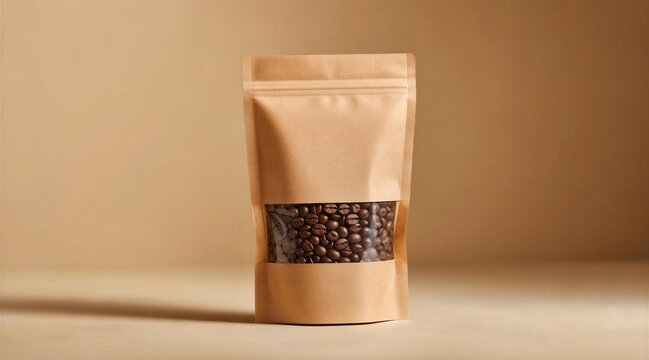 Kraft Paper Coffee Bean Bag with Clear Window Mockup