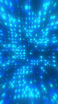 Abstract blue particle lights forming a radiant digital tunnel with motion blur and depth, ideal for technology, data transmission, and cyberspace concepts.