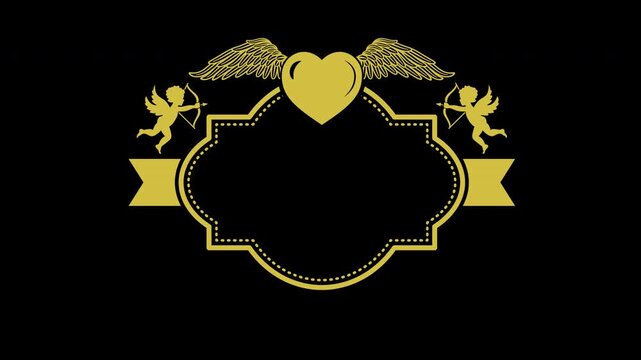 Golden Cupid Frame With Heart And Wings Animated Overlay.