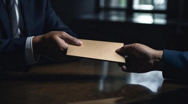 Businessmen Exchanging Envelope in Dark Secret Meeting