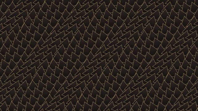 Abstract geometric pattern with dark triangles and gold outline accents shifting slightly in organic motion for elegant luxury background or dynamic wallpaper.