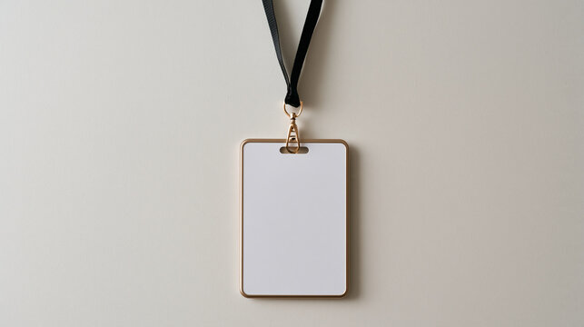 Single employee name badge with welcome lanyard isolated on plain seamless studio background soft studio lighting minimal centered composition, second chance employment returns