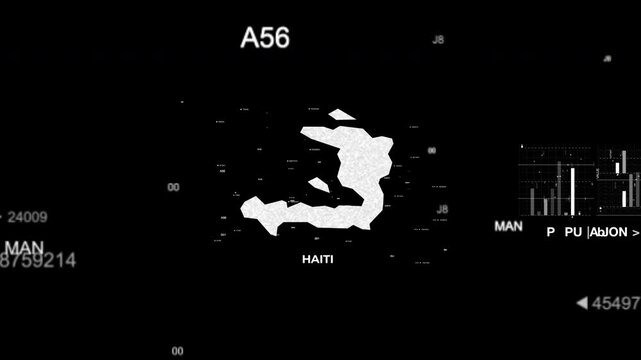 Haiti map animation showcasing economy, infrastructure, technology, population, energy, trade, and national development data for presentations, films, documentaries, and motion graphics.