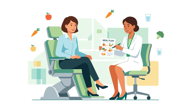 Nutritionist Consultation: Doctor Discussing Meal Plan with Patient for Healthy Diet and Weight Management