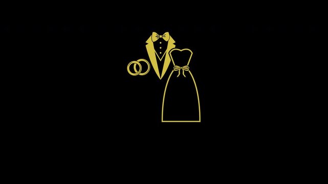 Minimalist Golden Wedding Logo Animation with Rings Suit and Dress.