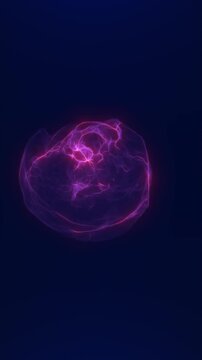 Abstract purple plasma sphere with glowing electric filaments on a dark blue background, representing cosmic power, quantum energy, and futuristic science.