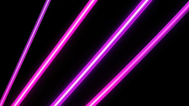 abstract glowing neon light beams in electric pink and violet on deep black background for futuristic minimal design copy space
