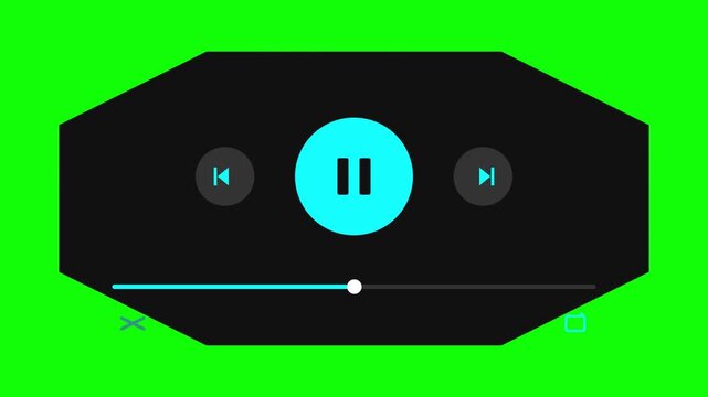 Digital Media Player UI Interface with Control Buttons and Progress Bar on Green Screen Overlay