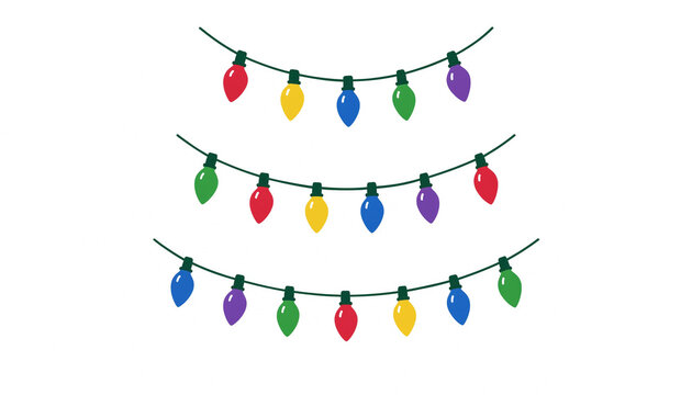 Set of colorful christmas string lights isolated on white background