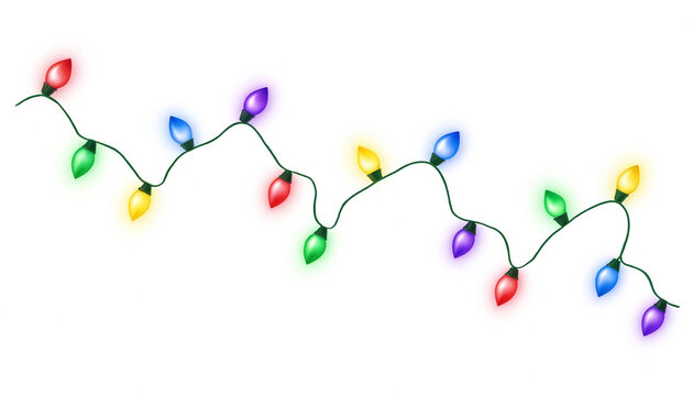 Colorful christmas string lights isolated on white background