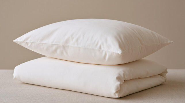 Single folded hotel pillow turndown set isolated on plain seamless studio background soft studio lighting minimal centered composition, parenting co sleeping debate rest child