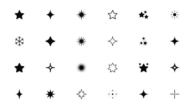 Sparkle star icon set for Adobe Illustrator, vector collection of clean decorative stars, twinkle symbols, glitter effects and magical shine elements