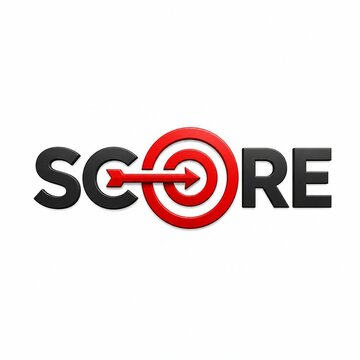 Bold black and red target score logo with arrow graphic