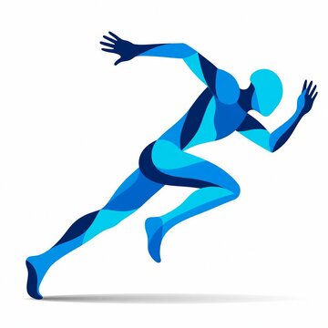 Athlete sprinting in dynamic blue silhouette style