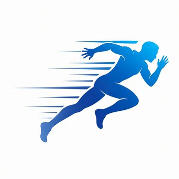 Athlete sprinting with motion blur effect in blue silhouette style
