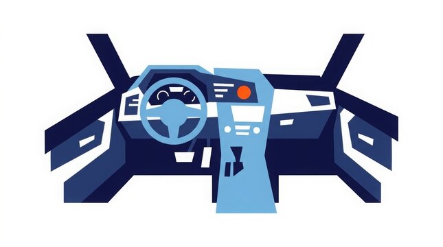 Transportation - Modern vector illustration of car interior dashboard with steering wheel