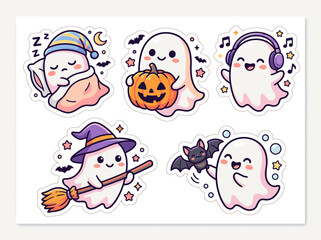 Fototapeta premium Super Cute Ghost Characters Halloween Vector Illustration