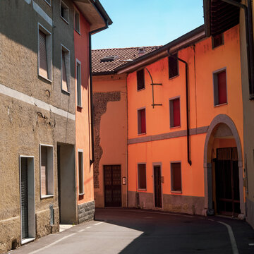 Old houses along via Trieste in Cividate al Piano, Bergamo province, Italy