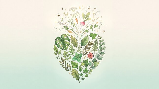 Heart-shaped arrangement of herbs and plants for World Vegetarian Day  