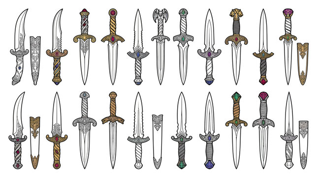 Collection of Fantasy Daggers and Scabbards, Isolated