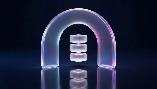 Glowing digital arch with stacked server block symbolizes managed it service, cloud infrastructure, secure data access, and reliable system support.