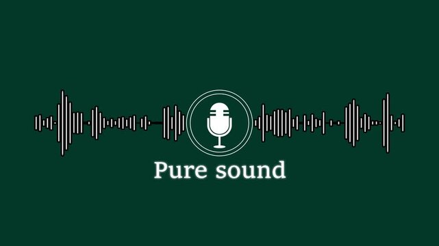 Animated audio waveform with microphone and pure sound text overlay for podcast and media production
