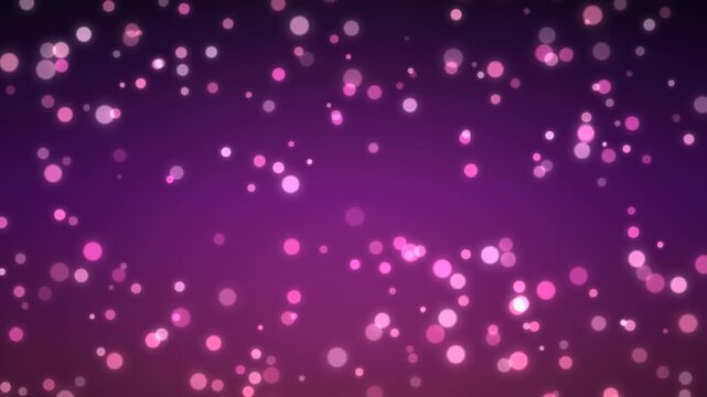Glowing pink and magenta bokeh particles float through dark space in seamless loop animation. Candy-colored orbs create a sweet, celebratory atmosphere for festive events and joyful designs.
