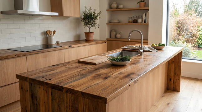 Sustainable Kitchen Countertop Made from Reclaimed Wood.