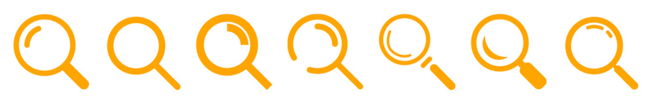 Orange Search Icon Set Isolated on Transparent Background PNG Magnifying Glass Vector Symbols