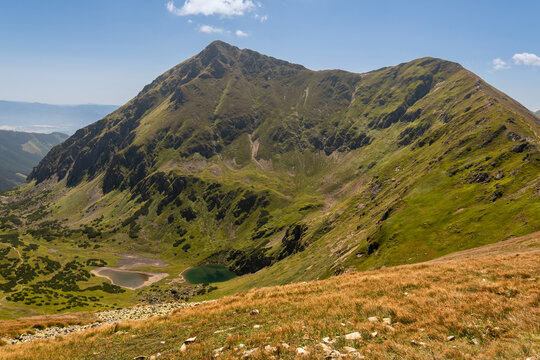 Jakubina massif (Račkova čuba) and Jarząbczy Wierch (Hrub&yacute; vrch) in the Western Tatras, and Račkove Stawy (Račkove ples&aacute;) in the Račkova Valley. Western Tatras, Poland, Slovakia