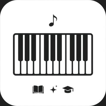 Piano Keyboard with Music Note and Education Icons Set