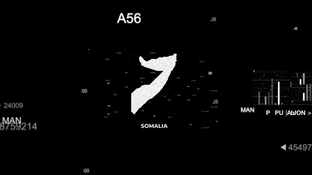 Somalia map animation showcasing economy, infrastructure, technology, population, energy, trade, and national development data for presentations, films, documentaries, and motion graphics.