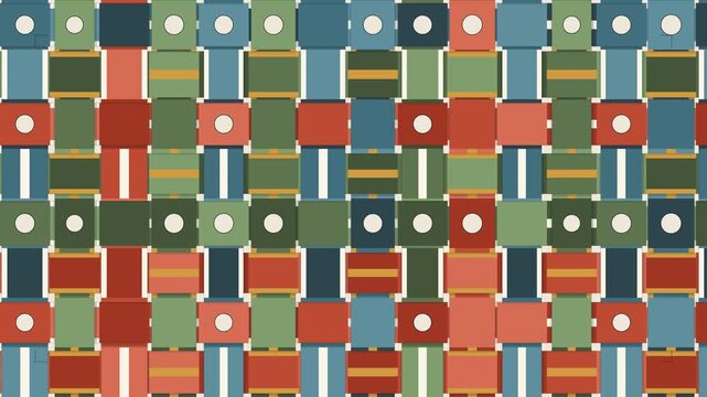 Abstract Geometric Pattern with Colorful Squares and Circles
