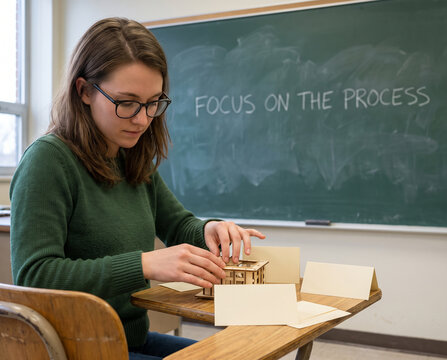 Back To School Student Focused On The Process While Studying And Reviewing Notes In The Classroom