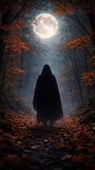 Naklejka premium Mysterious forest under full moon mobile wallpaper