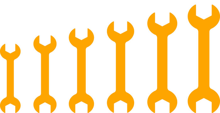 Orange Wrench Key Icon Set Pack Multiple Sizes Isolated on Transparent Background PNG Vector