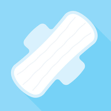 sanitary napkin icon on blue background,  feminine hygiene product symbol for menstrual care, personal hygiene and healthcare design- vector illustration