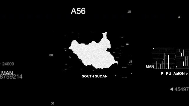 South Sudan map animation showcasing economy, infrastructure, technology, population, energy, trade, and national development data for presentations, films, documentaries, and motion graphics.
